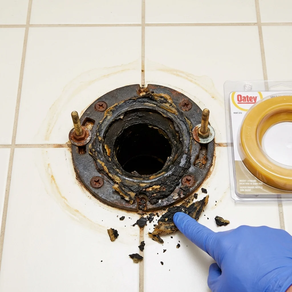 Failed wax ring showing water seepage at the base of a toilet in a Holden, MO home